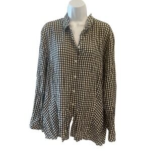 J Jill Black White Gingham Checkered Blouse Women’s XL Button‎ Down Plaid